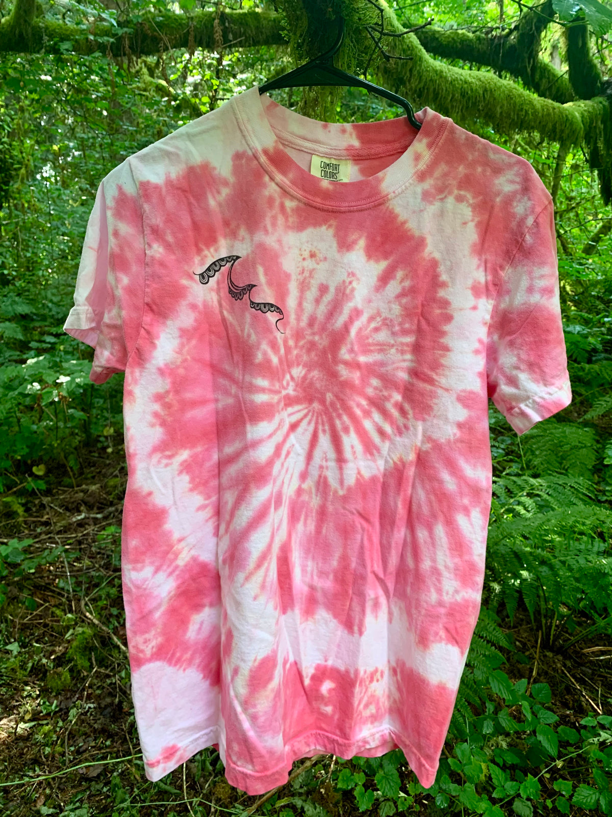 Pink/red & White Tie Dye Salmon T-shirt - SMALL