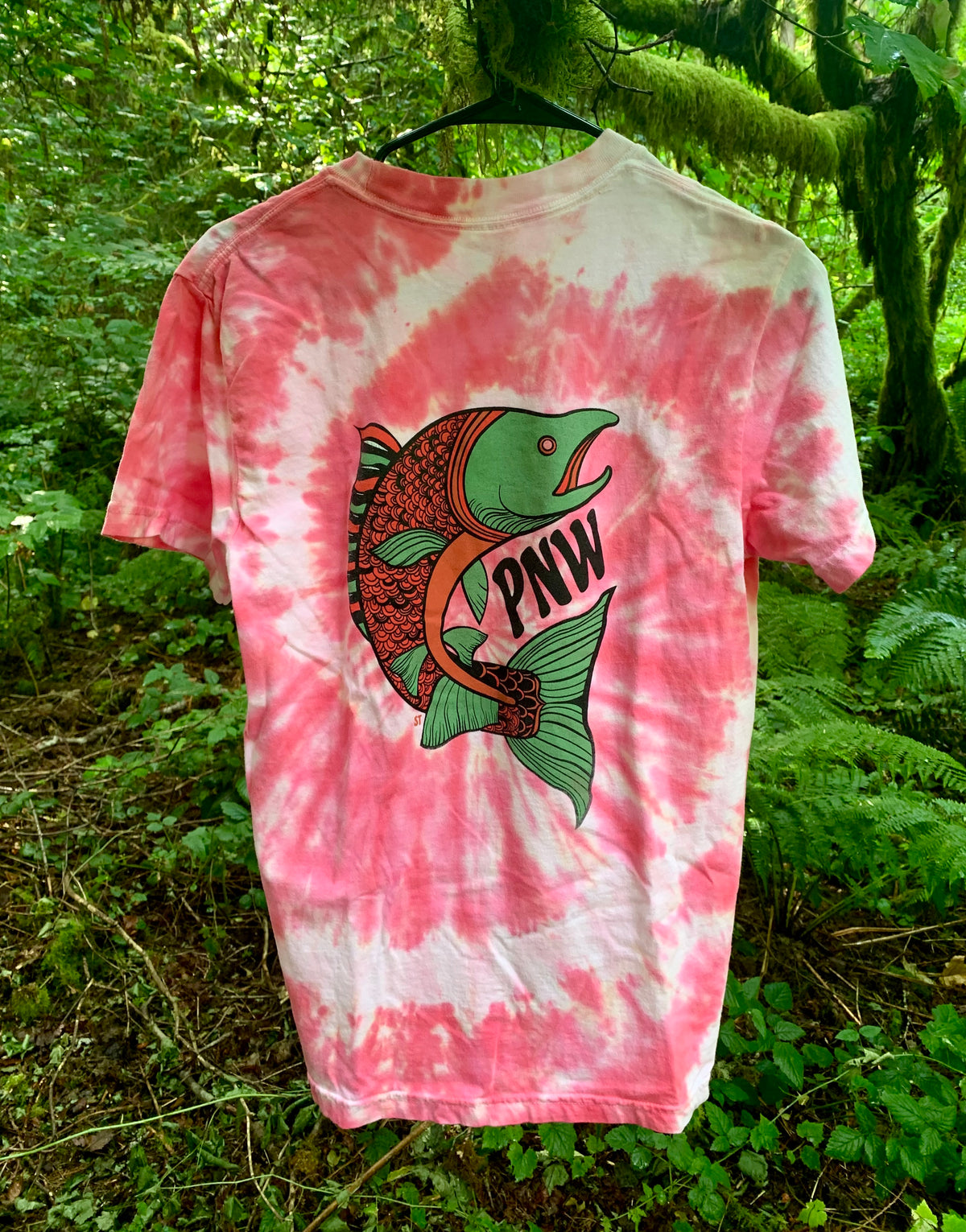 Pink/red & White Tie Dye Salmon T-shirt - SMALL