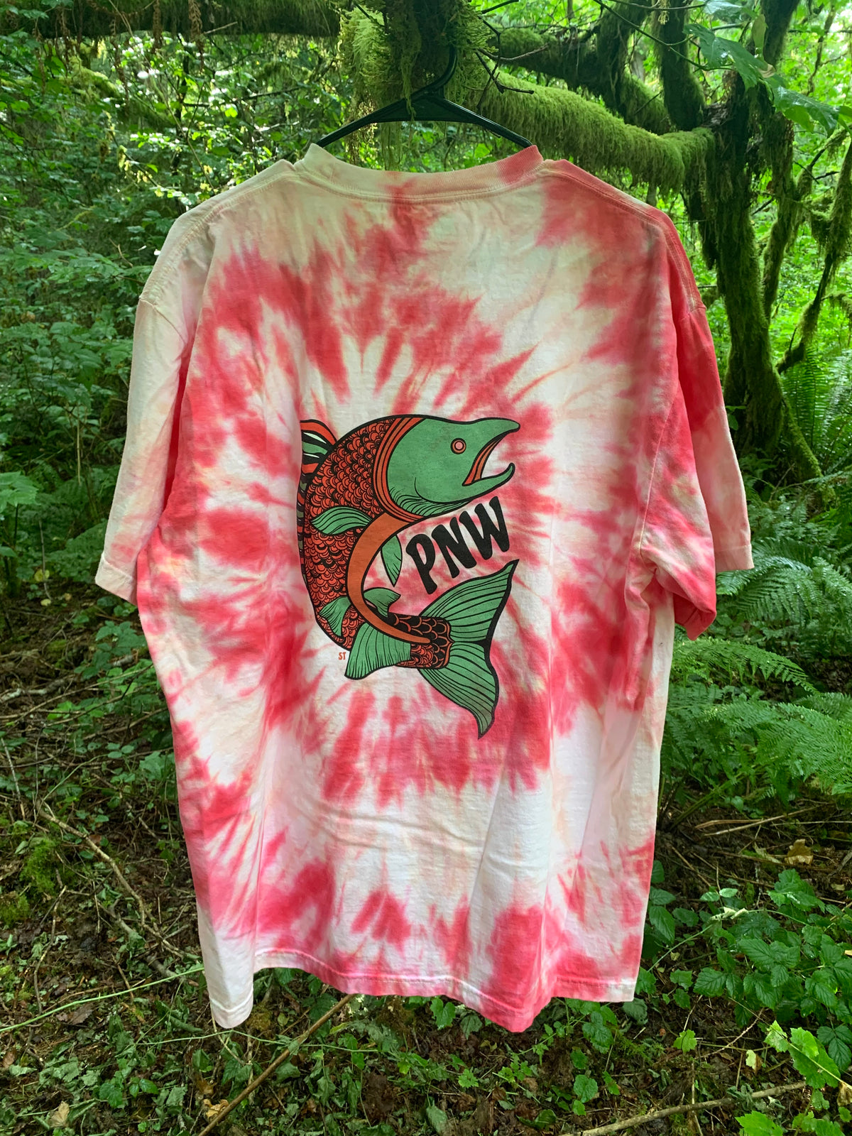 Pink/Red & White Tie Dye Salmon T-Shirt - XL