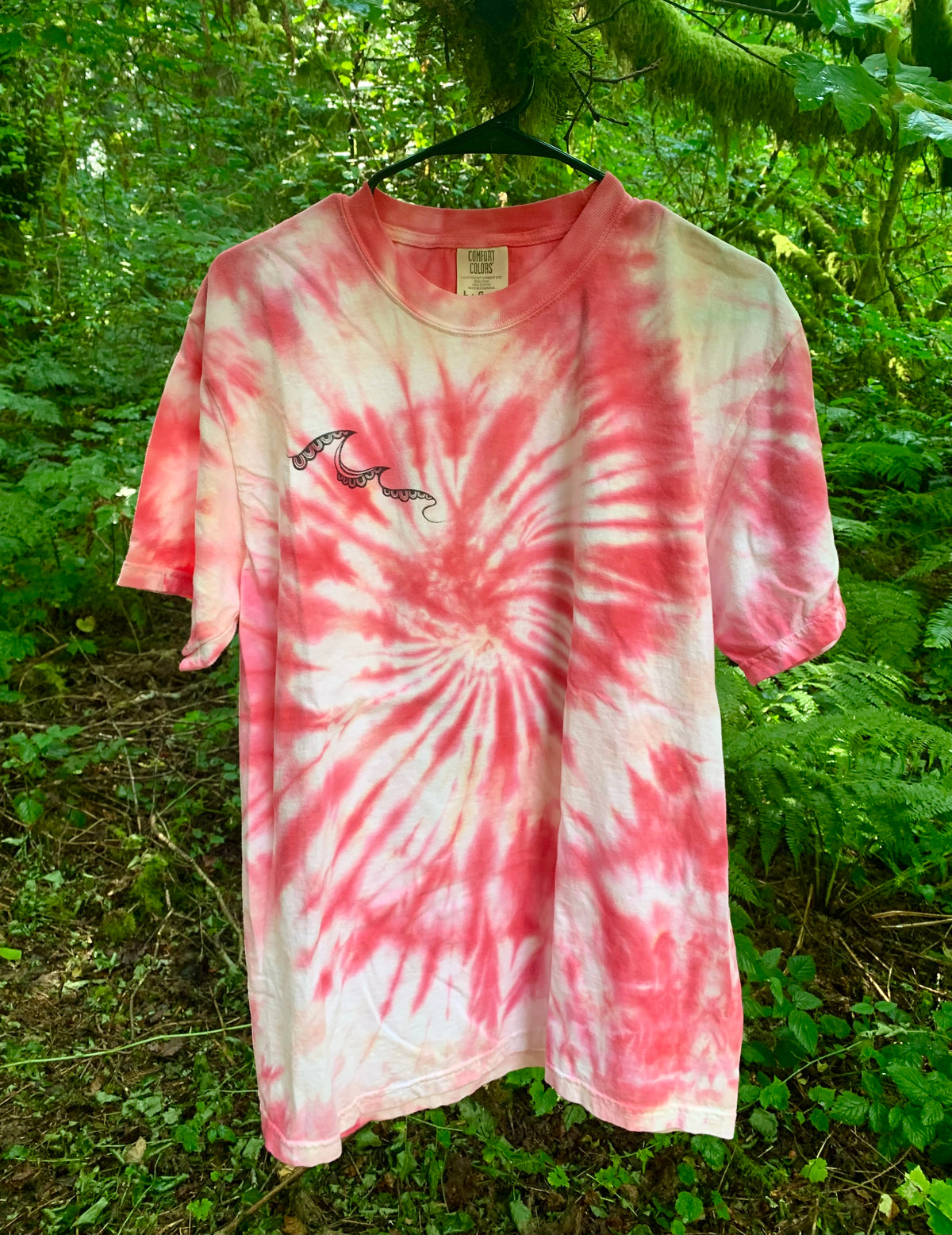 Pink/red & White Tie Dye Salmon T-shirt - LARGE